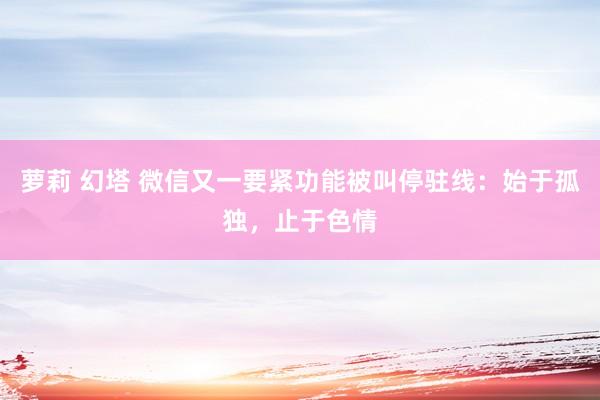 萝莉 幻塔 微信又一要紧功能被叫停驻线：始于孤独，止于色情